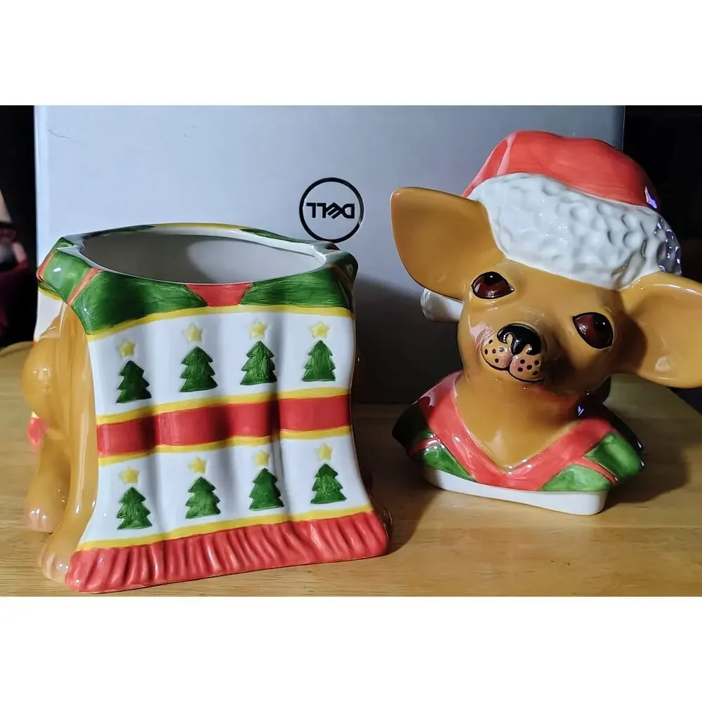 Vintage Clay Art Santa Chihuahua Cookie Jar #8865 Holiday Christmas W/Box 1999